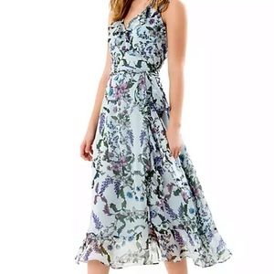 Donna Morgan Chiffon Floral Wrap Midi Dress